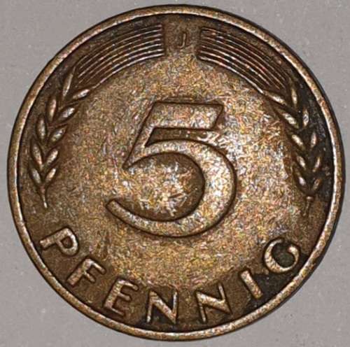 1950 J - 5 PFENNIG - FIVE PFENNIG - GERMANY - FEDERAL REPUBLIC - (Brass Clad Steel)